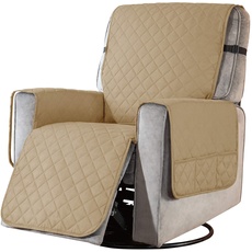 Bild Sesselschoner Gesteppt Sesselbezug mit Armlehnen- Taschen, Reversible Sesselhussen für Relaxsessel und Fernsessel, maschinewaschbar (Khaki, Groß)