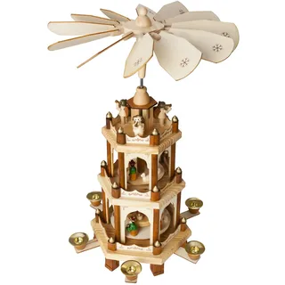 BRUBAKER Weihnachtspyramide Holzpyramide - Natur - 3 Etagen - 45 cm Höhe - handbemalte Figuren