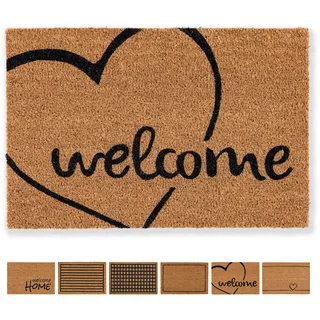 Carpido Fußmatte Kokos Welcome Herz Design – Sauberlauf 40x60 cm – Türmatte Innen Bereich – antibakterielle Kokosmatte – natürliches Material