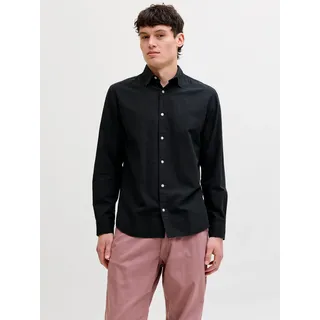 Langarmhemd JACK & JONES "JJEBREEZE LINEN BLEND SHIRT L/S SN", Herren, Gr. S, N-Gr, schwarz, Web, Obermaterial: 70% Baumwolle, 30% Leinen, unifarben, Hemden Langarmhemd, mit Knopfleiste