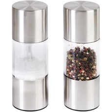 wenco premium Salz-/Pfeffermühle Set 2-teilig zum Mahlen von trockenen Gewürzen, Keramikmahlwerk, Rostfreier Edelstahl, Silber/Transparent