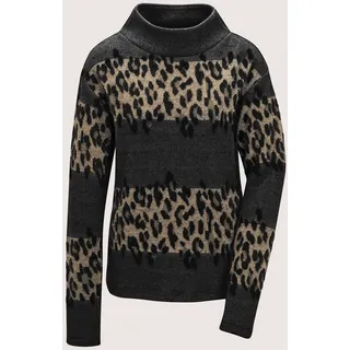 MADELEINE Langarmshirt »Sweatshirt Leo-Design Pullover mit Stehkragen«, schwarz