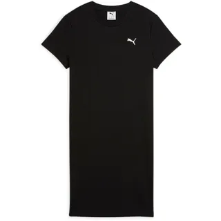 Sweatrock PUMA "ESS ELEVATED BODYCON RIB DRESS", Damen, Gr. M, schwarz (puma schwarz), Obermaterial: 62% Polyester, 34% Baumwolle, 4% Elasthan, unifarben, kurz, Röcke Sweatrock, eleganter Ausschnitt, gesticktes Cat Logo