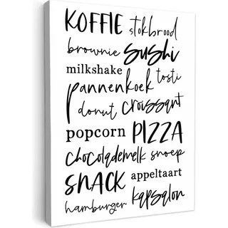 MuchoWow® - Leinwandbilder - Essen - Speisekarte - Speisesaal - Schrifttafel - Weiß - Texttafel, Wandbild, Wanddeko Bilder Wohnzimmer, 30x40cm - Bunt