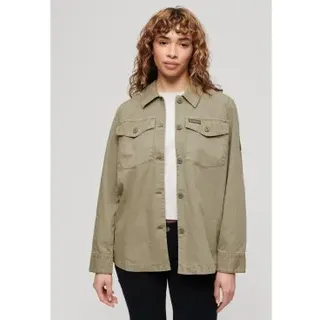 Superdry für Damen. W4010424A Grünlich-braunes militärisches Überhemd (L), Lässig, Baumwolle, Langarm