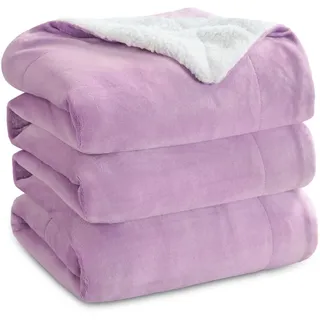 BEDSURE Kuscheldecke - Warm Sherpa Wolldecke & Sofadecke, Flauschig Sofaüberwurf Decke, Dicke Couchdecke, Fleecedecke, Flauschige Wohndecke für Couch, Lila, 220x240 cm, XXL