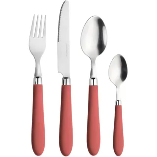 Prima Collection Besteck-Set, Serie Daisy, aus nickelfreiem Edelstahl, mit rotem Griff, in Geschenkbox, 24-teilig