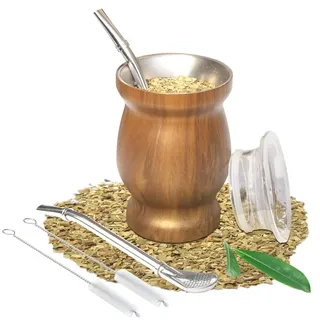 Beruth Yerba Mate Tee Set (Mate Becher), Edelstahl-Teetassen-Set mit einem multifunktionalen Deckel, zwei Trinkhalmen und Reinigungsbürsten, Wärmeisolierung, Verbrühungsschutz (braun)