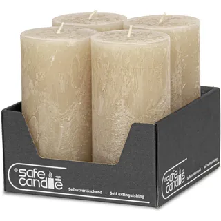 DecoLite: Stumpenkerzen Rustik 4er Set 140x70 mm | Selbstverlöschend Safe Candle | Durchgefärbt RAL-zertifiziert | Brenndauer ca. 69h | Made in Germany | Rustik Deko Kerzen (sahara)