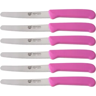 GRÄWE Tafelmesser 6 Stück, Messerset zum Schneiden, 6er Pack Brötchenmesser, Frühstücksmesser mit einseitigem Wellenschliff, Brotmesser, scharfe Messer für Brotzeit, 21 cm - Pink