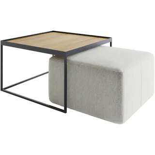 Novel Couchtischset , Eichefarben, Hellgrau , Holz , 2-teilig , Eiche , massiv , quadratisch , eckig , 80x49x80 cm , Holzmöbel, Holztische, Wohnzimmertische Holz, Couchtische Holz