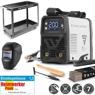 STAHLWERK Elektroden-Schweißgerät ARC 200 MD Digital – Vollausstattung mit Gerätewagen – MMA (E-Hand) & Lift-TIG (DC) bis 200 A, ohne Gas, ARC-Force