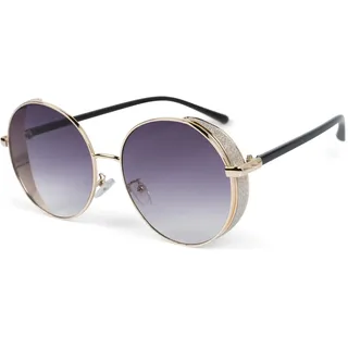 Stylebreaker Damen Sonnenbrille Rund Side Shield, Glitzer, Gold/Grau