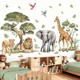 wondever Wandtattoo Safari Tiere Baum XXL Wandaufkleber Dschungel Tiere Löwen Elefant Giraffe Wandsticker Wanddeko für Kinderzimmer Babyzimmer Schlafzimmer