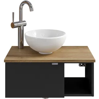 Saphir Waschtisch SAPHIR "Serie 6915 Waschschale mit Unterschrank für Gästebad, Gäste WC", schwarz (schwarz matt, riviera eiche, schwarz matt touch), B:61cm H:39,8cm T:35cm, Waschtische, Waschtisch, 61 cm breit, 1 Tür, offenes Fach, kleine Bäder, ohne Armatur