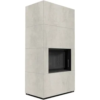 Kaminbausatz KRATKI FLOKI BOX 8 kW Ø 160 Quarzsinter NATURALI PIETRA DI SAVOIA PERLA BOCCIARDATA schwarz Verkleidung