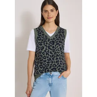 Cecil Pullunder Sommer-Weste mit V-Neck und Leo-Muster, dried olive grün