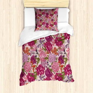 ABAKUHAUS Shabby Flora Mantele, Wilde Flora Jahrgang, Milbensicher Allergiker geeignet mit Kissenbezügen, 135 cm x 200 cm - 80 x 80 cm, Mehrfarbig