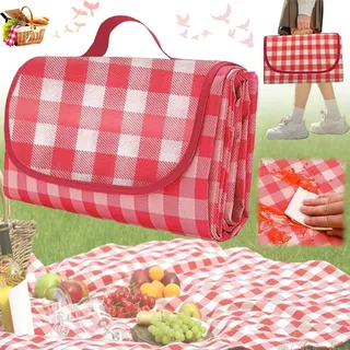 Liekadijiae Picknickdecke Rot Karier,Picknickdecke Wasserdicht 200x200 | Piknik Decke Groß,Sandfest Stranddecke,Campingdecke,Picnic Mat für Garten (Rot)
