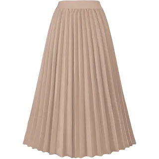 GOLDSTITCH Damen Hohe Taille Faltenrock A Linie Swing Midi Rock, Khaki, Groß