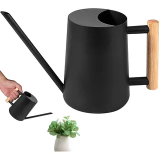 1L Indoor Mini Gießkanne mit langem Auslauf & komfortablem Holzgriff, Edelstahl Kleinere Topfpflanzen Gartengießkanne, Klein Blumengießkanne für Zimmerpflanzen, Sukkulenten, Blumen Setzlinge|Schwarze
