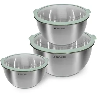 Navaris Edelstahl Schüssel Schale mit Deckel - 3-teiliges Set Rührschüssel Salatschüssel - Edelstahlschüssel Schüsselset Behälter in Mintgrün