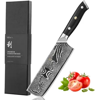 Wakoli Nitoko Damastmesser – Nakiri Messer aus 67 Lagen Damaststahl (VG10 Kern) mit 17 cm Klinge – Profi Kochmesser & scharfes Küchenmesser – Full Tang Damast Messer mit G10 Griff in edler Geschenkbox