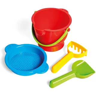 Hape Grundausstattung Strandspielzeug - Robustes Eimer- und Förmchen-Set für Strand und Sandkasten, Outdoor Sandspielzeug für Kleinkinder, Sandspielset für Kinder ab 18 Monaten