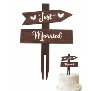 TBCDS 1 Stück Cake Topper Hochzeit, Just Married Tortendeko Holz, Tortenstecker Hochzeit, Kuchendeko für Hochzeitstorte, Hochzeits, Jubiläum, Verlobung, Antrag