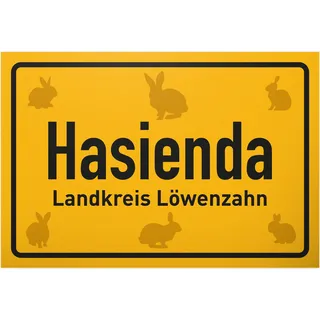 DankeDir! Hasienda Hasen Hasenstall - Schild 30 x 20 cm - lustiger Spruch Spruchschild Türschild Wanddeko Wandschild Geburtstagsgeschenk - Hasen Gehege Häschen Geschenk Geschenkidee