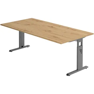 Hammerbacher OS 2E höhenverstellbarer Schreibtisch asteiche rechteckig, C-Fuß-Gestell grau 200,0 x 100,0 cm