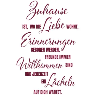 yabaduu Wandtattoo Spruch Zuhause ist wo die liebe wohnt 60x77cm Wanddeko Zitat Wandsticker Aufkleber selbstklebend für Wohnzimmer Büro Schlafzimmer Esszimmer Flur YX024 (Burgunder)