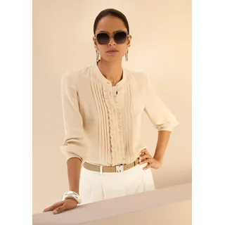 Madeleine Langarmbluse Seidenbluse Elegante Bluse mit Rüschen Beige 46