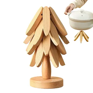 qokeeu Holz Baum Untersetzer, Hölzerne Isolierunterlage, Hitzebeständiger Topfuntersetzer, Für Küche Esstisch Wohnung Weihnachten Kochgeschirr Herd Tasse Heiße Gerichte