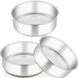 Homikit Rund Backform, 20cm Edelstahl poliert Kuchenform 3er Set, 7cm Tief Hochwertig Kuchenbackform, Rostfrei & Ungiftig, Spülmaschinenfest