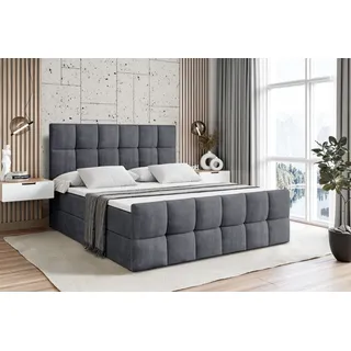 altdecor Boxspringbett mit Matratze und Lattenrost - RICAR -Z - 180x200 cm - Dunkelgrau Samt - Boxbett, Fußteil, Topper, Polsterbett mit Bettkasten, Bett mit Stauraum H3 -Matratze, Doppelbett, Springboxbett - Dunkelgrau