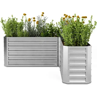 Blumfeldt Hochbeet 160x160, L-förmiges Gartenhochbeet 742 L Aus Wetterfestem Galvanostahl, Ergonomisch & Rostbeständig Mit Offenem Boden Für Optimale Drainage & Einfache Montage - Silber