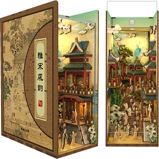 Tonecheer Book Nook Kit 3D Holzpuzzle Booknooks DIY Modellbausätze Erwachsene zum Baue Miniatur Haus Bücherregal Nook Book mit Licht lustiges Geschenke Geburtstagsgeschenk(Song Dynastie Kultur)