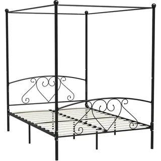 vidaXL Himmelbett Bett Bettgestell Doppelbett Metallbett Bettrahmen Lattenrost Schlafzimmerbett Schlafzimmermöbel Ehebett Schwarz 140x200cm