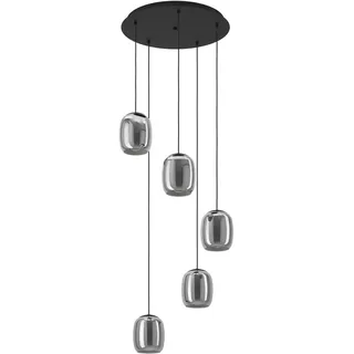 EGLO Hängelampe Ciampino, Pendelleuchte 5-flammig über Esstisch, elegante Esszimmerlampe aus Metall in Schwarz und Rauchglas, E27 Fassung, Ø 54 cm