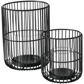 Boltze Windlicht Cindy (2-tlg., schwarz, Eisen, Glas, 14-20 cm hoch, modernes Design, Garten Deko, Tisch Deko, Kerzen Zubehör, Windlicht, Teelicht Glas) 2033181