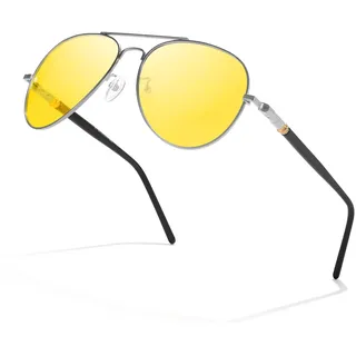 TJUTR Polarisierte Nachtsichtbrille für Autofahrer Retro Antiblendung Nachtfahrbrille Metallrahmen mit UV 400 Schutz