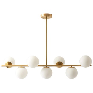 KCO Lighting Moderner 110CM Gold Kronleuchter mit 7 Weiß Globe Sputnik Kronleuchter Vintage Pendelleuchte Milchkugel Glas Einstellbare Hängende Kronleuchter für Esszimmer Wohnzimmer Küche (Gold)