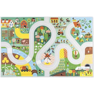 Janod - Teppich Auto Kinder - Thema Land - Weich & rutschfest - Motiv Bauernhof & Wald - Spielteppich Zimmer Mädchen & Junge - 120 x 78cm - Handwaschbar - Ab 2 Jahre - J05930
