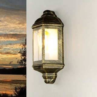 Licht-Erlebnisse Wandleuchte Aussen Vintage Maritim, Gold Antik, wetterfest, IP44, E27, B:17,5 cm, Hof, Eingang, Garten, Wand Außenleuchte Terrasse, Balkon Lampe