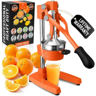 Zulay Kitchen Saftpresse Manuell aus Gusseisen, Saftpresse Orangenpresse Manuell für Zitrusfrüchte, Robuste Obstpresse aus Edelstahl, Cast Iron Juicer, Manual Entsafter für Orangen/Zitronen - Orange