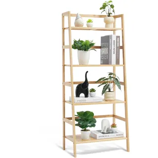 VEVOR 4-stöckiges Bambus Leiterregal trapezförmiges offenes Bücherregal, Aufbewahrungsregal, freistehender Blumenpflanzenständer Aktenregal ideal für Badezimmer Schlafzimmer Büro Arbeitszimmer