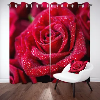 Sobhdga Vorhang Blickdicht Rote Rose Blumen Floral, Romantische Blumenmuster Gardinen mit Ösen 2er Set, Vorhänge Kunst, Thermovorhang Kälteschutz für Wohnzimmer Schlafzimmer H 175 x B 70 cm