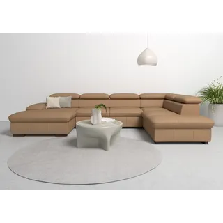 Wohnlandschaft HOME AFFAIRE "Alberto U-Form", braun (cappucino), B:350cm H:73cm T:228cm, Luxus-Microfaser in Lederoptik (100% Polyester);Microfaser in Antiklederoptik (100% Polyester);Luxus-Microfaser Vintageoptik (100% Polyester);Luxus-Microfaser weich (90%Polyester 10%Polyamid), Sofas, Wohnlandschaft, mit Kopfteilverstellung, wahlweise mit Bettfunktion