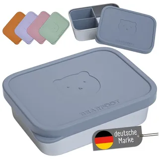 Bearfoot Edelstahl Kinder Brotdose mit Silikondeckel | BPA-freie Lunchbox | Auslaufsichere Bento Box Kinder | Brotzeitbox für Kindergarten, Schule & Kita | Spülmaschinenfest & robust (Blau, 700ml)